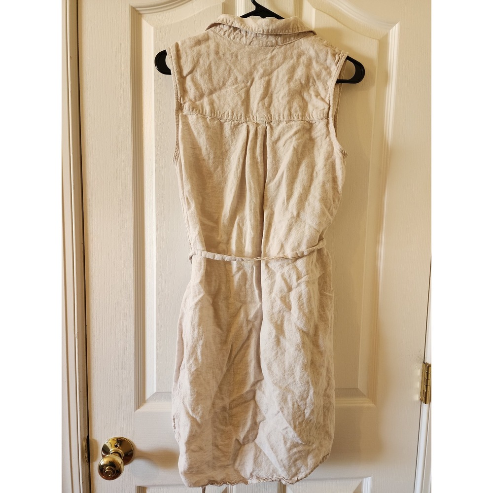 Adrienne Vittadini Womens 100% Linen Sleeveless Shirt Dress Beige Oatmeal Size 8 - Picture 2 of 6